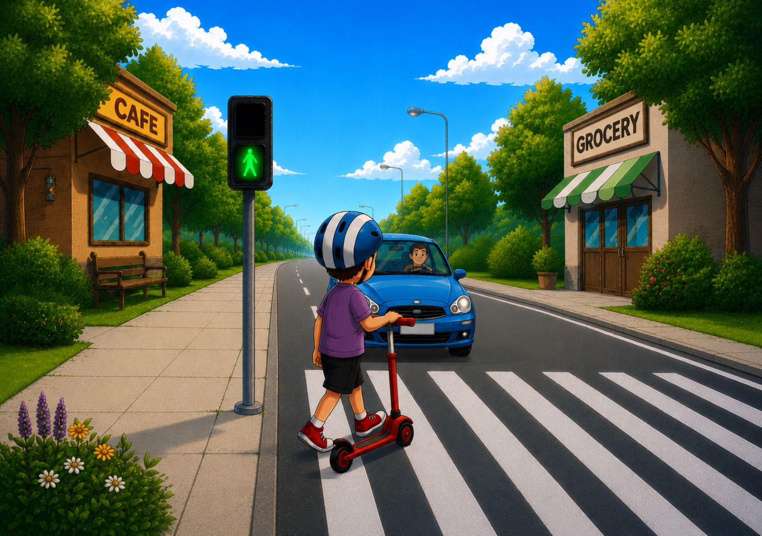 Boy's Safe Scooter Ride